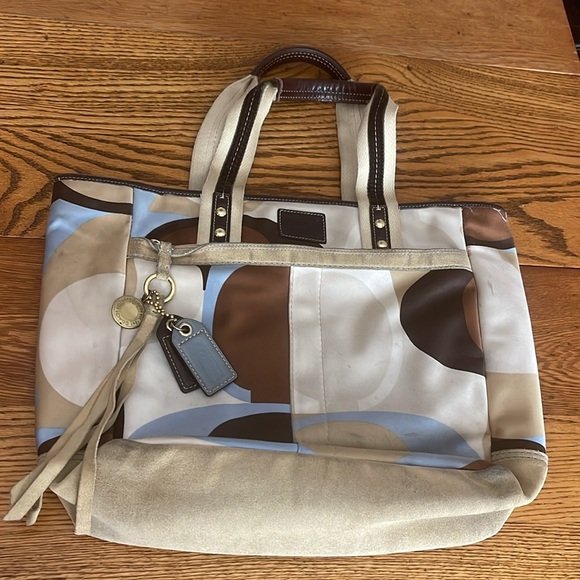 Brown and blue Coach purse - Picture 4 of 8